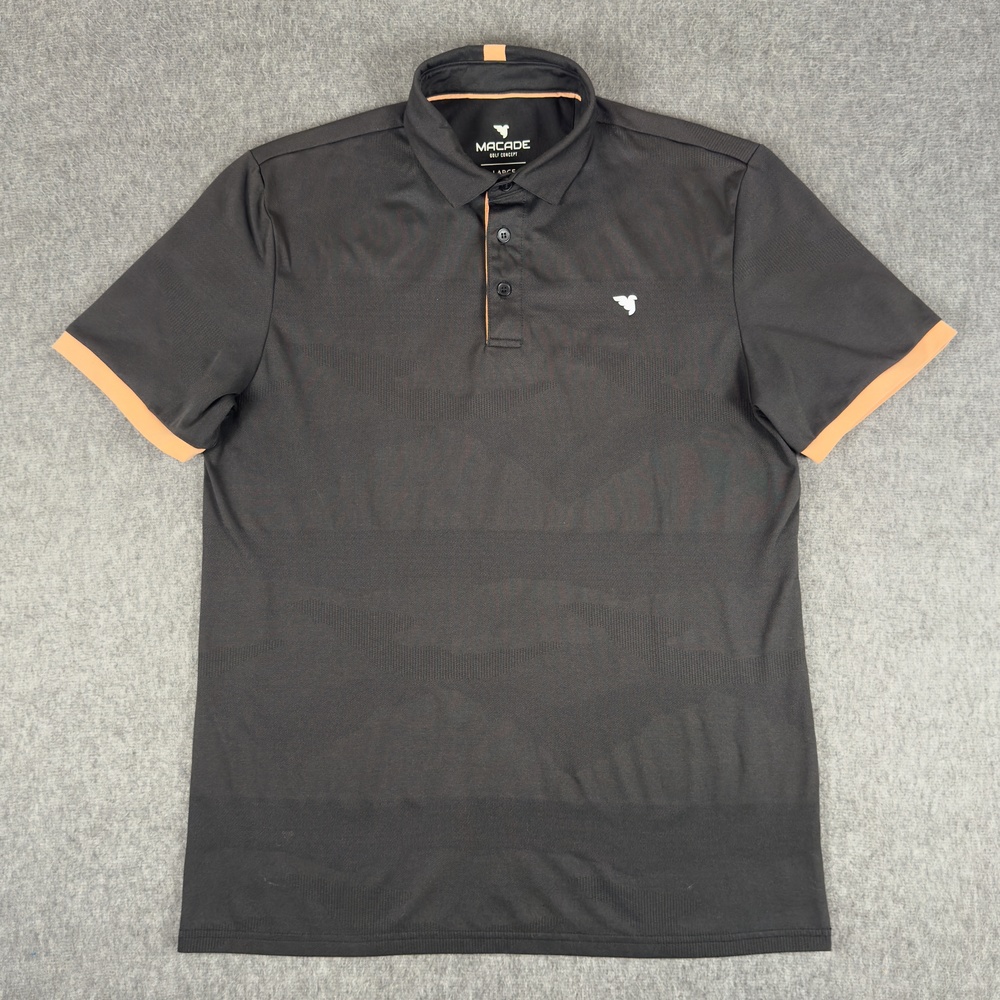 Macade Polo Shirt Mens Large Black Solid Golf Performance Stretch Short Sleeve
